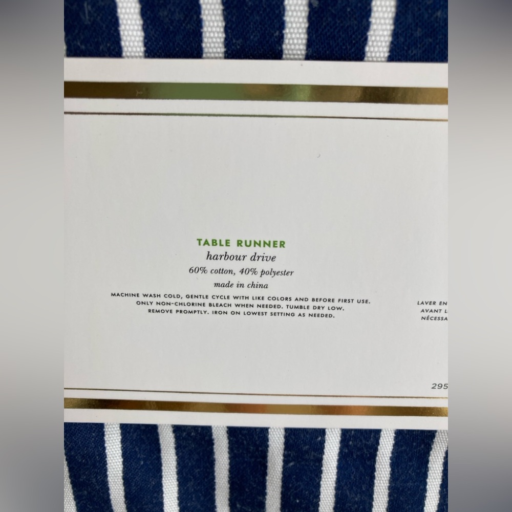 Kate Spade new york Harbour Drive Table Runner 15”x72” French Navy NWT - Picture 5 of 5